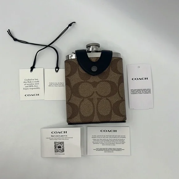 Coach NWT Flask In Signature Canvas Gunmetal/Khaki - Picture 9 of 10